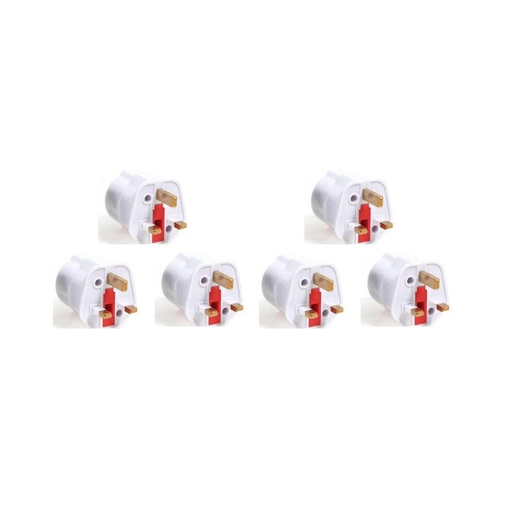 Set 6 adaptoare prize europene la britanice, alb, 13A, 250V