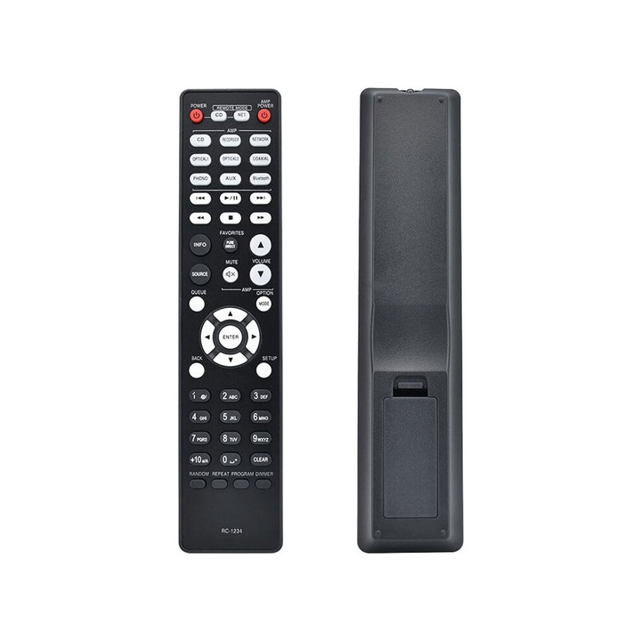 Set 2 bucati, telecomanda RC-1234 pentru PMA-600NE/DCD-600NE, inlocuitor universal, din ABS, distanta control ~10 m, 2 x AAA (baterii neincluse), negru