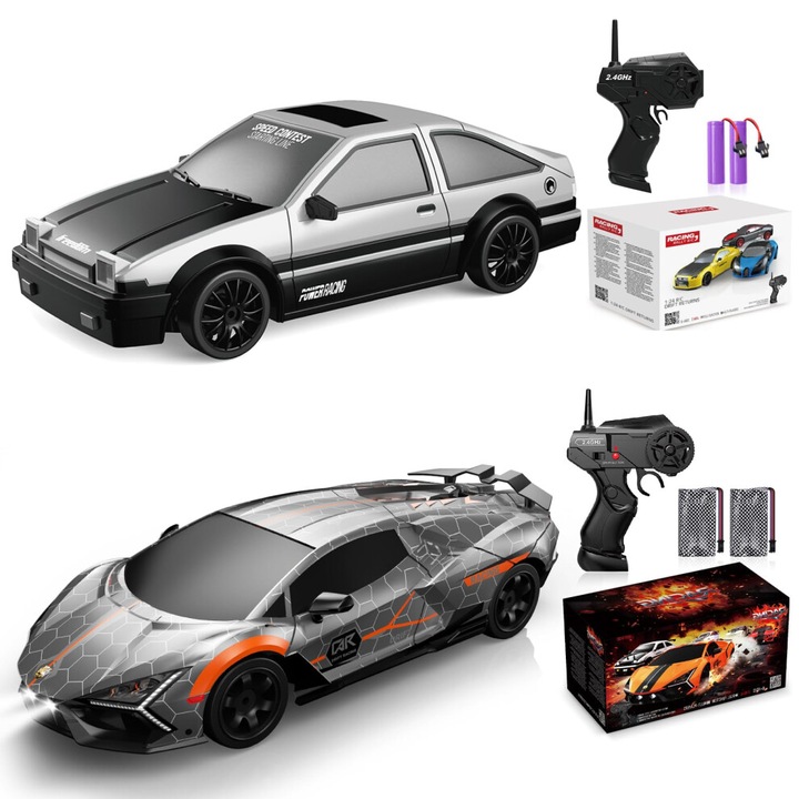Távirányítós drift autó 4WD, 1:16 és 1:24, sebesség 15-18 KM/H, LED, többszínű