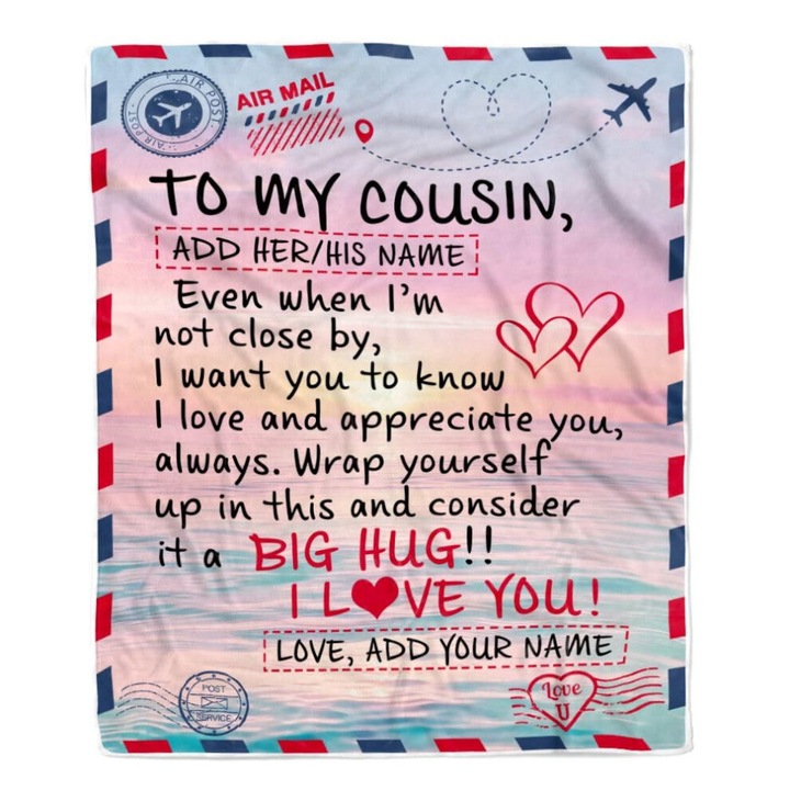 Patura fleece/plapuma personalizata Cousin, cu nume imprimat, moale pentru adulti, Cousin 3847, 60 x 80 inchi