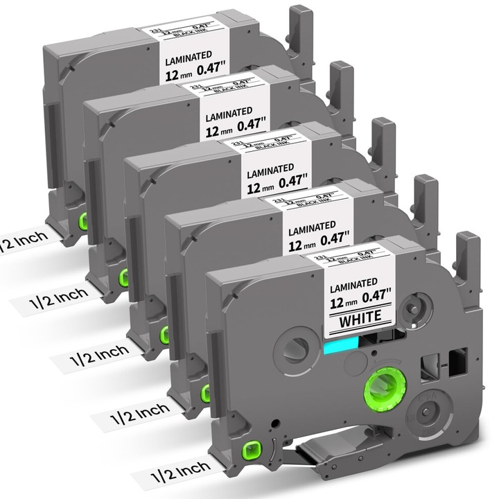 Banda etichete laminata 12mm 4 role alb-negru rezistenta apa