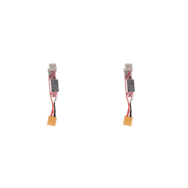 Set 2 bucati, convertor/adaptor incarcator USB pentru baterie lipo 2S-6S, iesire 5V/2A, cu afisaj tensiune, conector XT60, rosu