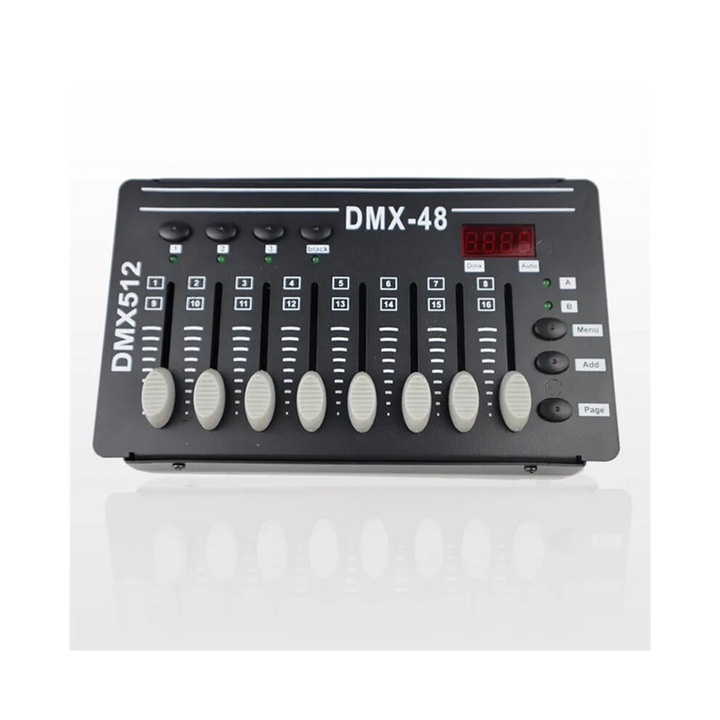 2 darabos szett, DMX-48 konzol / vezérlő, DMX512-48 vezérlés, 4/8 csatorna (8 csatorna oldalanként), XLR 3 tűs interfész, 5V tápellátás USB-n keresztül, Fekete