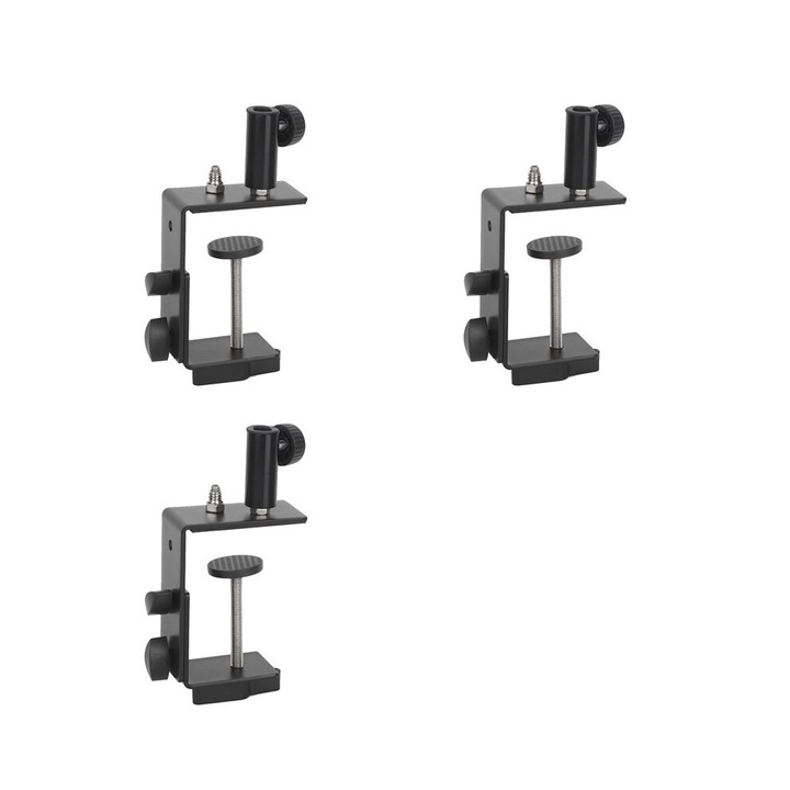 Asztali rögzítő bilincs, vastagított fém, állítható 5.7-9 cm, kompatibilis mikrofonkarokkal és lámpákkal, 1/4 adapterrel, Fekete, 3 darab