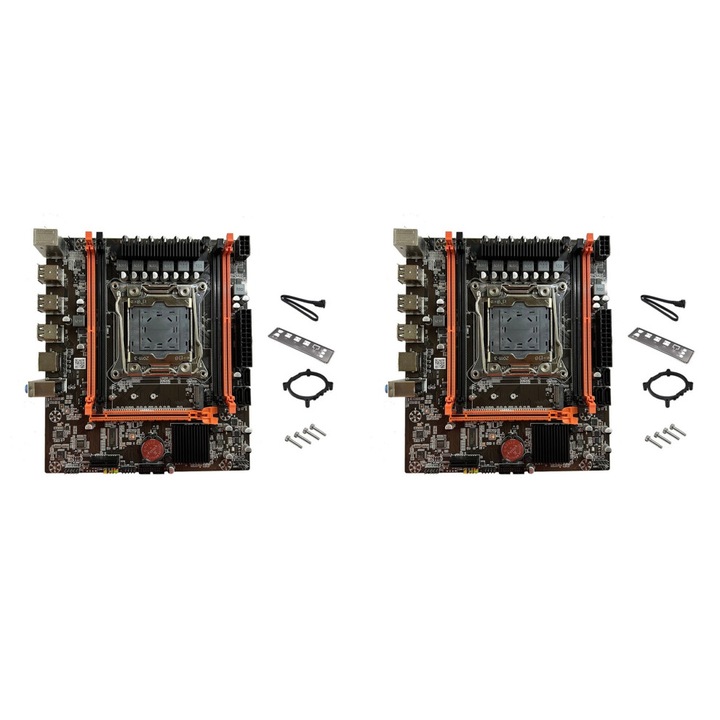 Комплект от 2 броя, дънна платка X99E, двуканален, LGA2011-3, 4 слота DDR4 RECC, поддръжка на 64GB (4x16GB) 2133MHz, PCIE x16, M.2 x1, SATA2.0 x3, Gigabit LAN, USB2.0 x6, Многоцветен