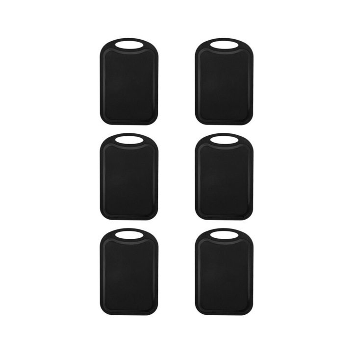 Set 6 bucati, tocator din plastic / planseta, anti-alunecare, cu rigola colectoare anti-imprastiere si orificiu pentru agatare, negru, 6 x 32.4 x 21 x 0.35 cm