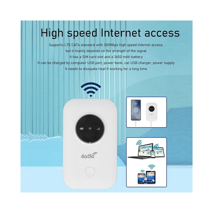 4G LTE router modem szett, 300Mbps, fehér, 2100mAh, 10 eszköz, 10m