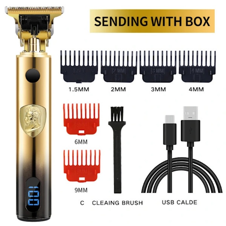 Hajvágó, T9, vezeték nélküli, digitális kijelző, arany, 1.5x2x3x4mm
