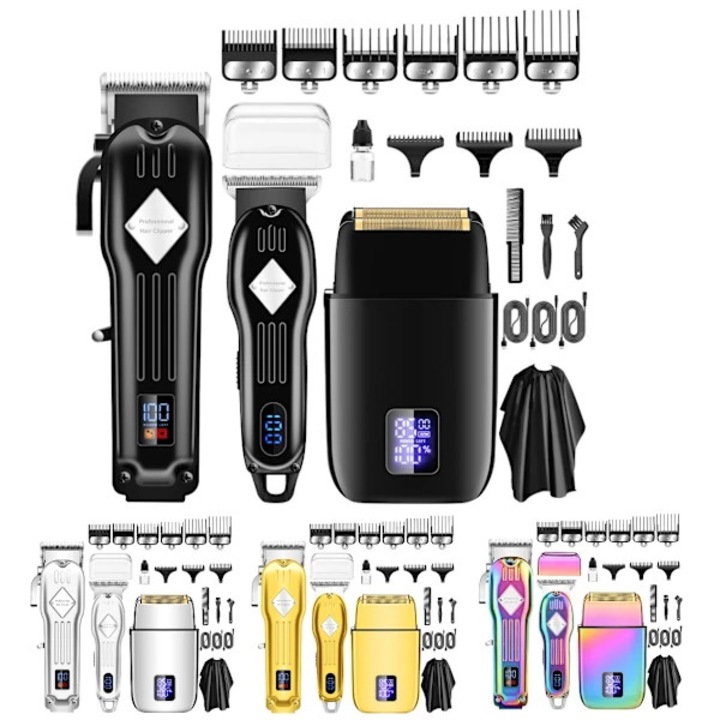 Set aparat de tuns si trimmer profesional, lame din otel inoxidabil, baterie 1000 mAh, autonomie 90 min, incarcare USB-C, negru, 1 set