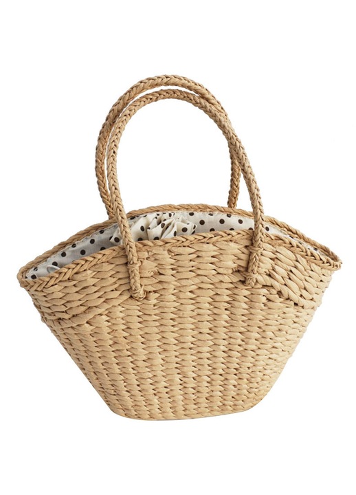 Fonott szalma kézitáska/válltáska, nagy kapacitású, kártyatartó zsebekkel és fotórekesszel, bucket modell, khaki, 40 x 25 cm