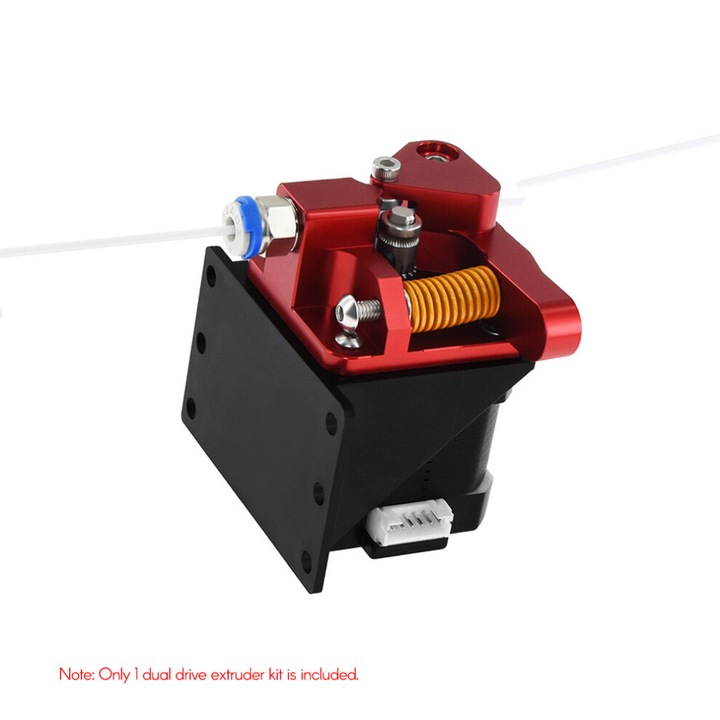 Kit extruder dual cu angrenaj dublu, forta mare de extrudare, compatibil cu Creality Ender 3/Ender 3 Pro/CR-10/CR-10S/CR-10S Pro, pentru filament 1.75mm, aluminiu, Rosu, 1 buc