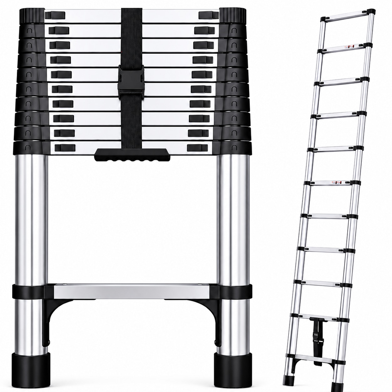 Scara Telescopica Pliabila 3.2 m, 11 Trepte, 150 kg, Otel Inoxidabil ...