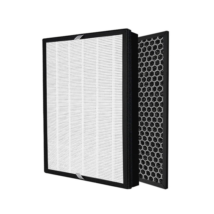 2 darabos készlet, HEPA szűrő cserepatron Sharp KCA50 KCA60 légtisztítóhoz, aktív szénnel, meghosszabbított élettartam és szerszámmentes telepítés, fehér/fekete