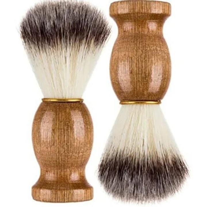 Pensula/perie de barbierit, par natural de bursuc, maner din lemn, cap dens pentru spumare, maro/alb, 1 buc, 11 cm