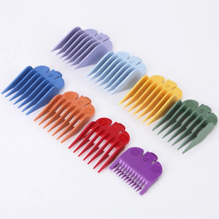 Set 8 bucati, piepteni ghid pentru tuns, accesorii compatibile cu masini de tuns si trimmere, 8 lungimi (1/8, 1/4, 3/8, 1/2, 5/8, 3/4, 7/8, 1 inch), Multicolor