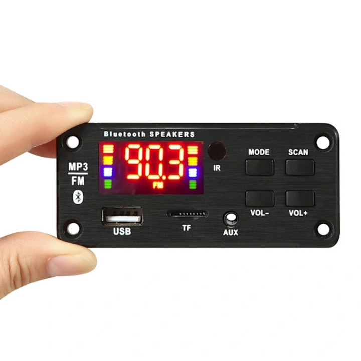 Bluetooth erősítő 50W színes kijelzővel és hívásrögzítéssel, fekete, 92x41mm