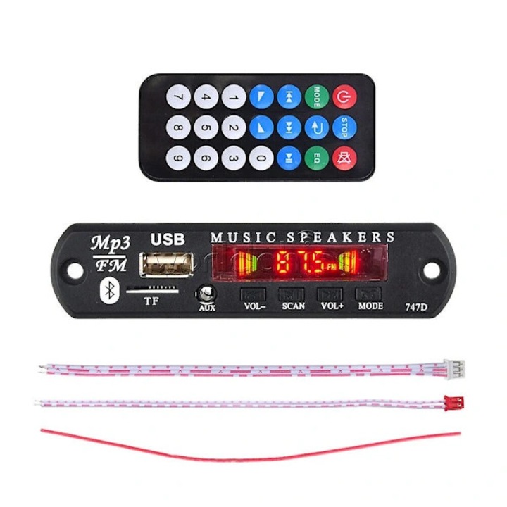 Modul decodor audio MP3 Bluetooth 5.0 747D, cu afisaj color si radio FM, suport USB/TF/MP3/WMA/WAV, alimentare 9V/12V, negru, 1 buc