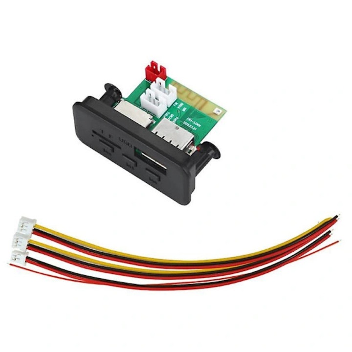 Modul decodor / modul audio MP3/WMA Bluetooth 5.0, suport USB/TF/line-in/FM/AUX, alimentare 5V/12V, suport card/USB pana la 32GB, negru/argintiu, 1 buc