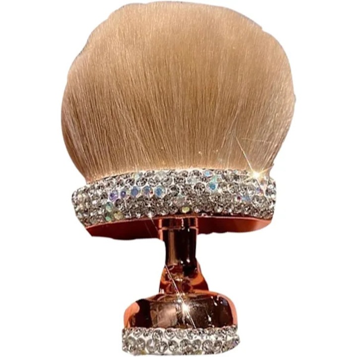 Pensula pentru machiaj corporal / perie, cu peri moi din fibre, maner ergonomic, spalabila, cu strasuri decorative, acoperire puternica 3 inch, bej/auriu, 1 buc.
