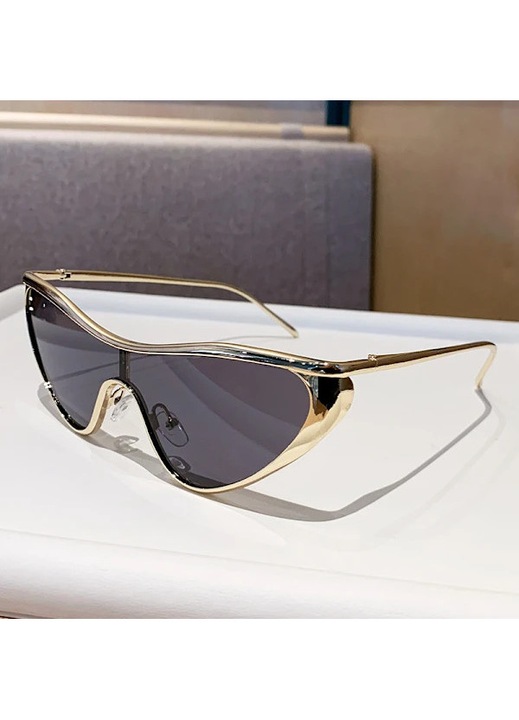 Ochelari de soare, ochelari stil pisica din metal cu lentile PC, retro, protectie UV400, Auriu/Negru