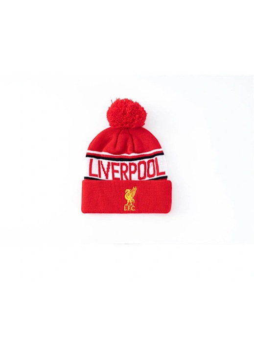 Плетена памучна шапка с помпон и лого на Liverpool, Червена, Един размер