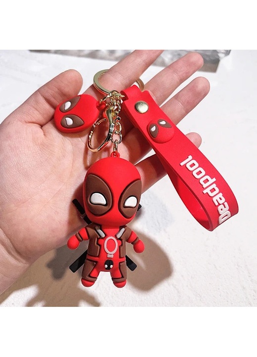 Ключодържател висулка от смола с фигурка на Deadpool Q версия, за раница/ключове, червен