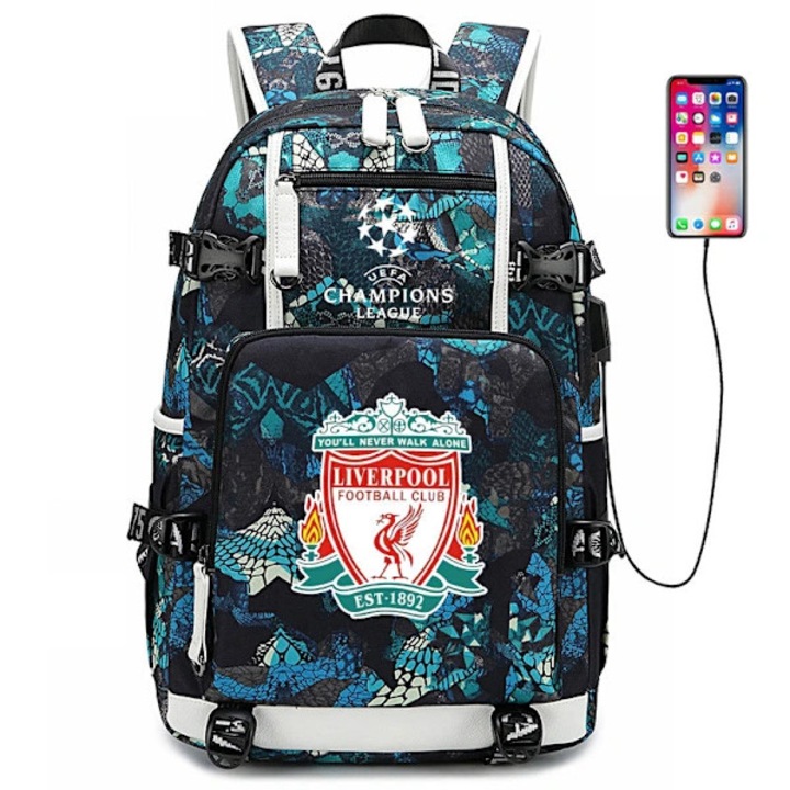 Rucsac ghiozdan din Oxford, rezistent la apa, compartimente multiple si buzunare mari, Champions League, albastru/negru, 30x15x47 cm
