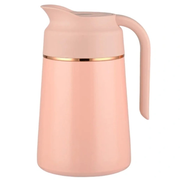 Termos carafa otel inoxidabil 304, vidat cu pereti dubli, etans cu inel de silicon, maner ergonomic, Roz, 1,3 L