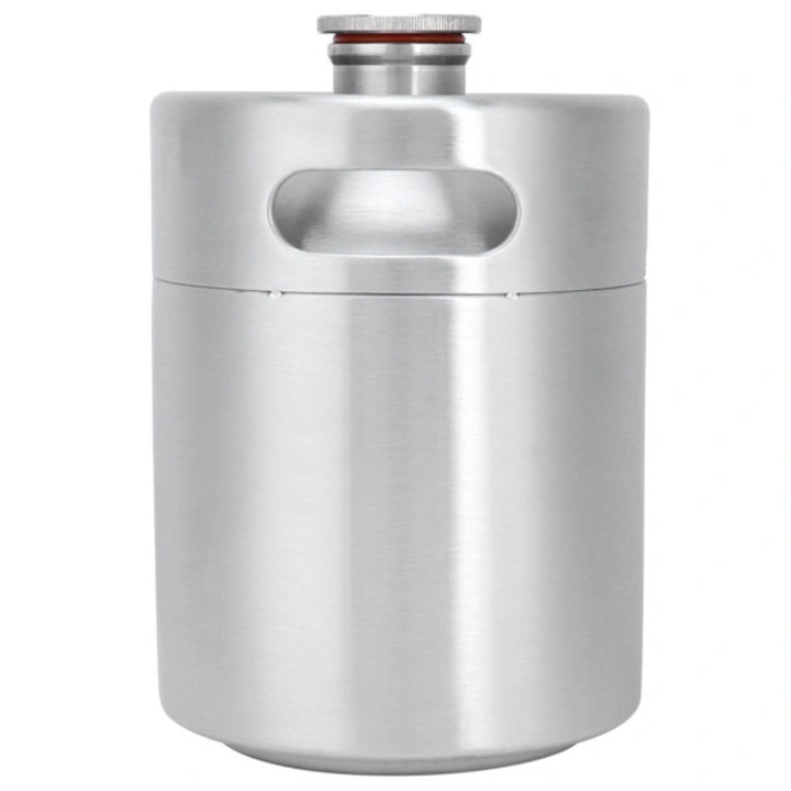 Butoi mini pentru bere/keg, din otel inoxidabil alimentar, capac spiralat etans, argintiu, 2L
