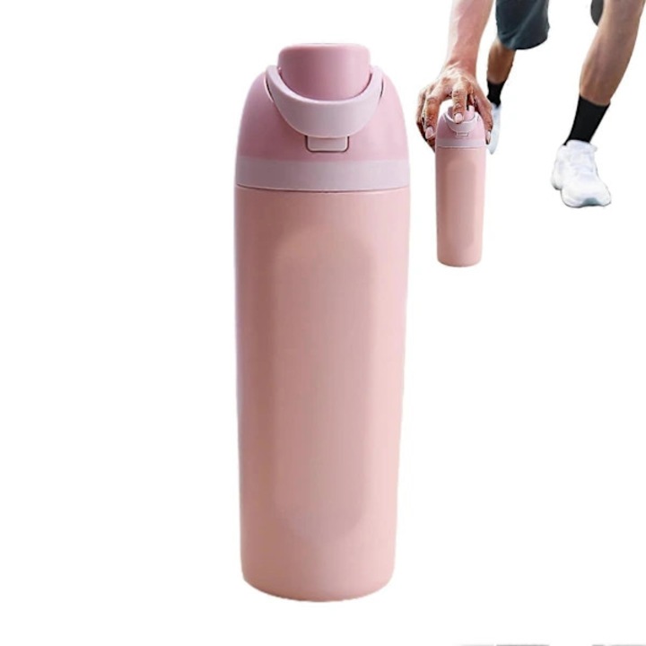 Sticla termo / bidon izolat Thermos Cup L Vintage Boardwalk, din otel inoxidabil, fara BPA, cu pai detasabil si capac etans, Roz, 600 ml