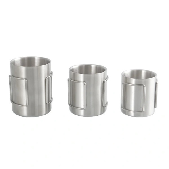Set 3 cani termos/cesti din otel inoxidabil, dublu perete, maner pliabil in doua parti, rezistente la impact, usor de curatat, inox, 200 ml/300 ml/400 ml