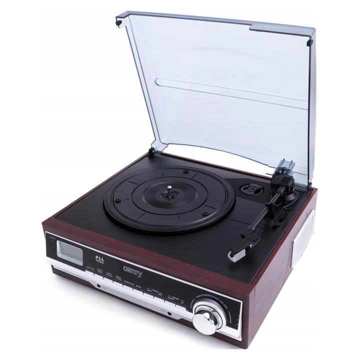 Грамофон Camry CR1168, доза за винил, възпроизвеждане 33/45/78 RPM, Bluetooth, възпроизвеждане MP3 USB/SD, FM тунер, AUX 3,5 мм, черен/кафяв, 1 бр