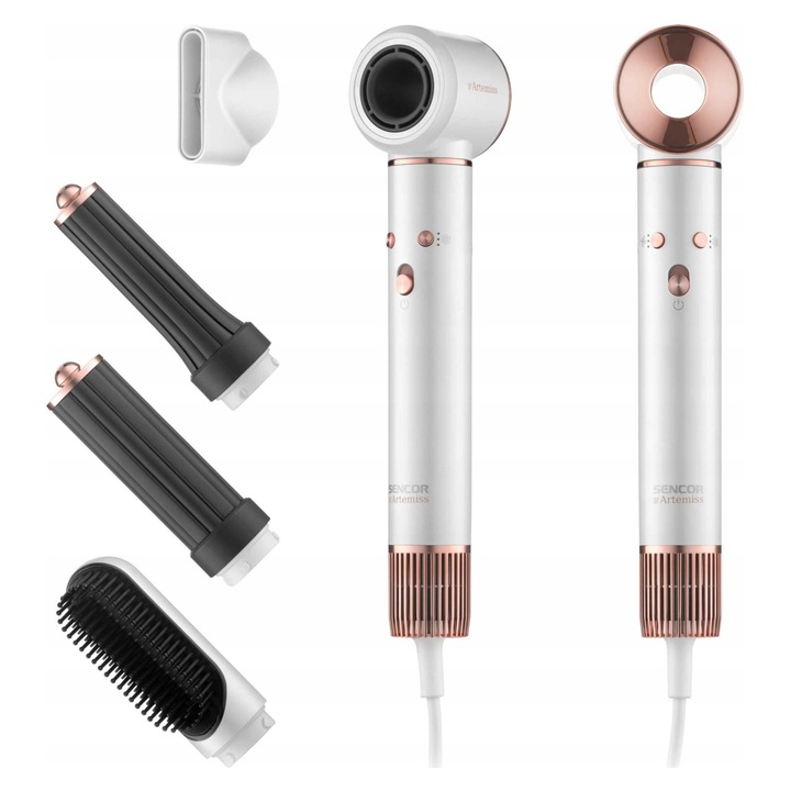 Sencor SHS 9100RS hajszárító és hajformázó, 1300W, 5 mágneses tartozék, BLDC motor, ionizálás, hideglevegő funkció, fehér/rózsaarany, 1 db