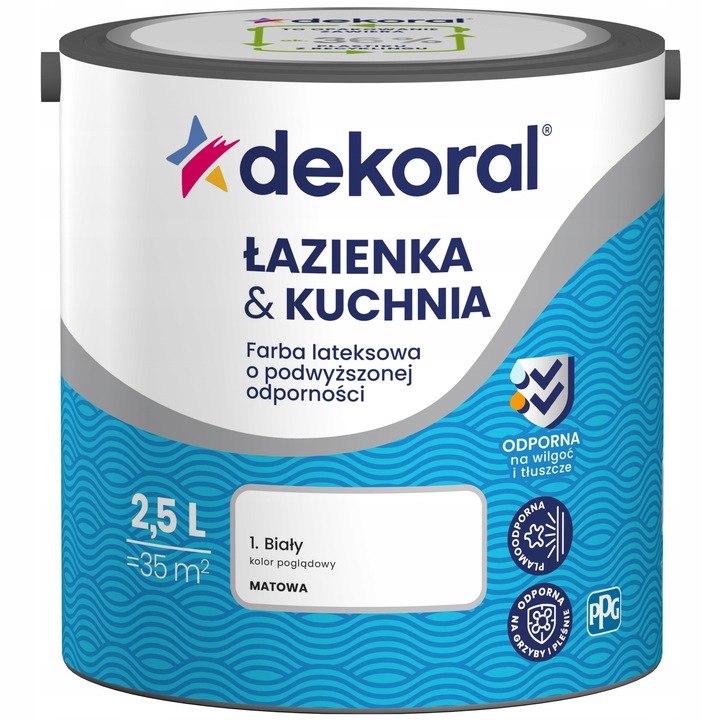 Dekoral latex festék, fürdőszoba és konyha, fehér, 2,5L, nedvesség- és foltálló