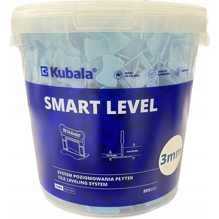 Клеми за нивелиране на плочки Kubala Smart Level 3мм комплект 800 бр. бели 32x28x35см с прозрачна кофа