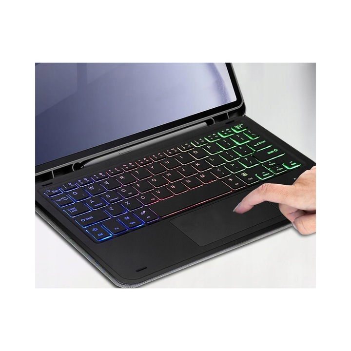 RGB клавиатура Supero за Samsung Galaxy Tab A9+ Plus, осветление, Bluetooth, черна