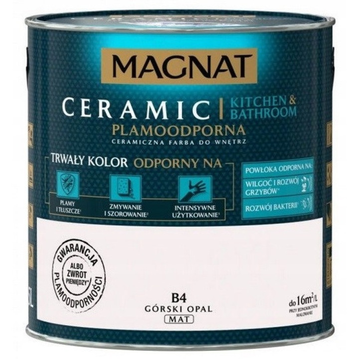 Vopsea ceramica Magnat Kitchen&Bathroom Gorski Opal B4 alb 2.5L