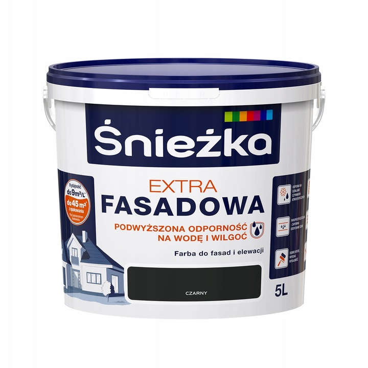 Sniezka Extra homlokzatfesték, vízálló, matt, fekete, 5L