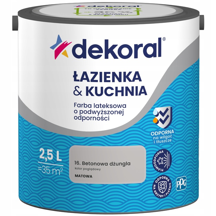 Dekoral latex festék, fürdőszoba és konyha, nedvességálló, beton jungle, 2.5L