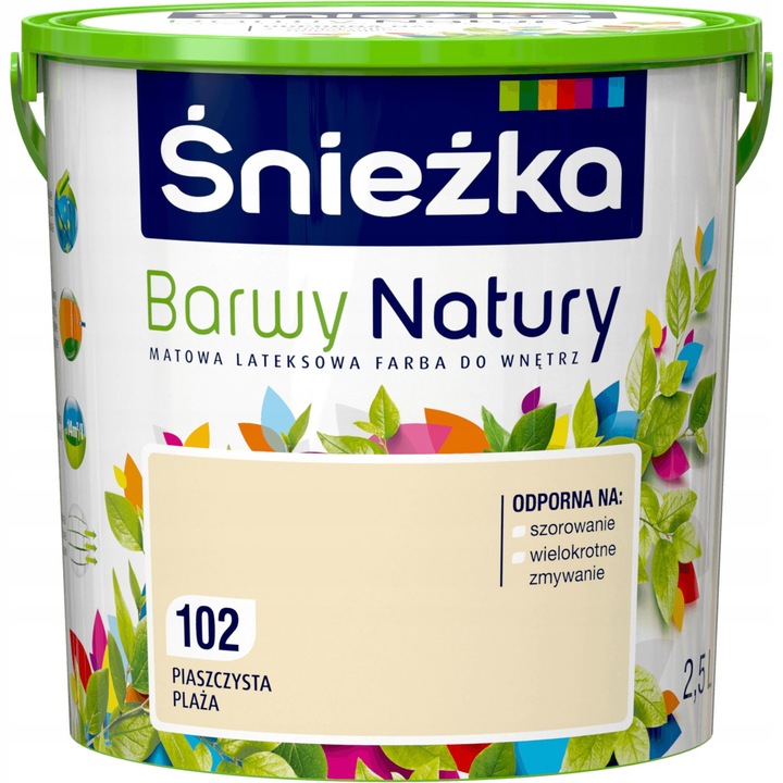 Sniezka Barwy Natury mosható falfesték, homokos tengerpart, 2,5 l, matt, krém, 16,5x16,7x16,7 cm