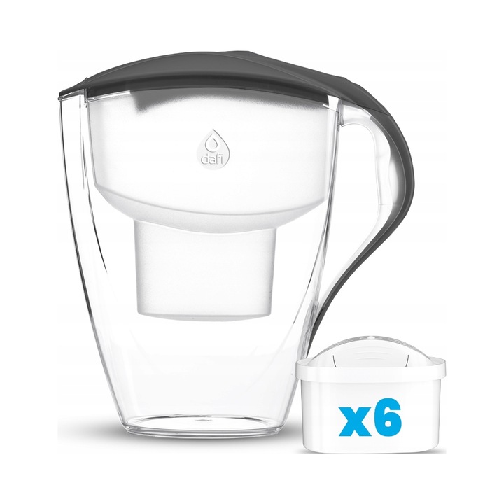Set cana filtranta Dafi OMEGA, manuala, grafit, 4l, 6 filtre Unimax