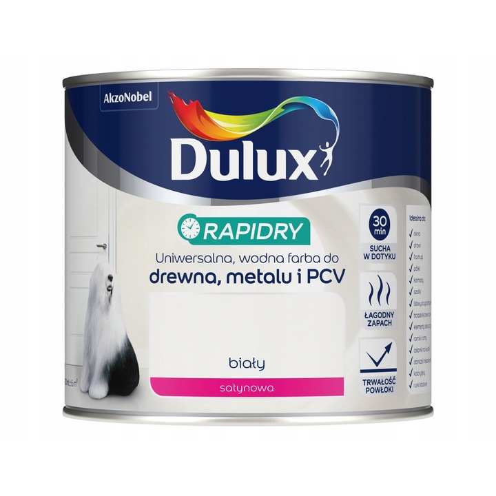 Dulux Rapidry akril festék, fehér, szatén, 2.5l, beltéri-kültéri