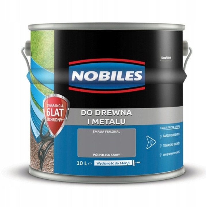 Nobiles Ftalonal festék, félfényes szürke, 10L, fa és fém felületekre
