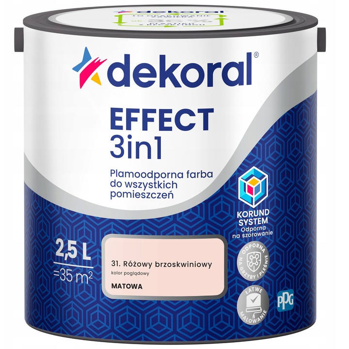 Dekoral Effect 3in1 latex festék, barackrózsaszín, 2,5L, folt- és penészálló, 35m2