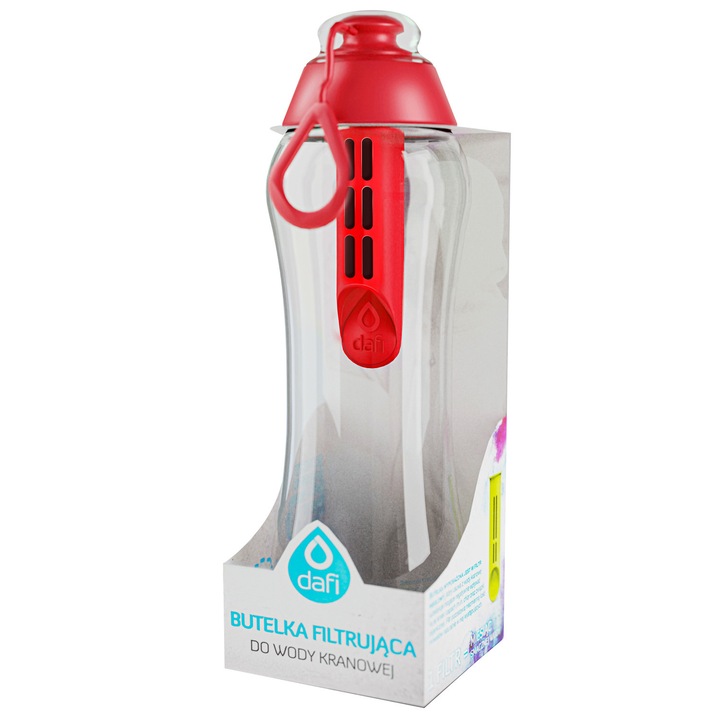 Set sticla filtranta Dafi 0,7L rosu cu 6 filtre carbon