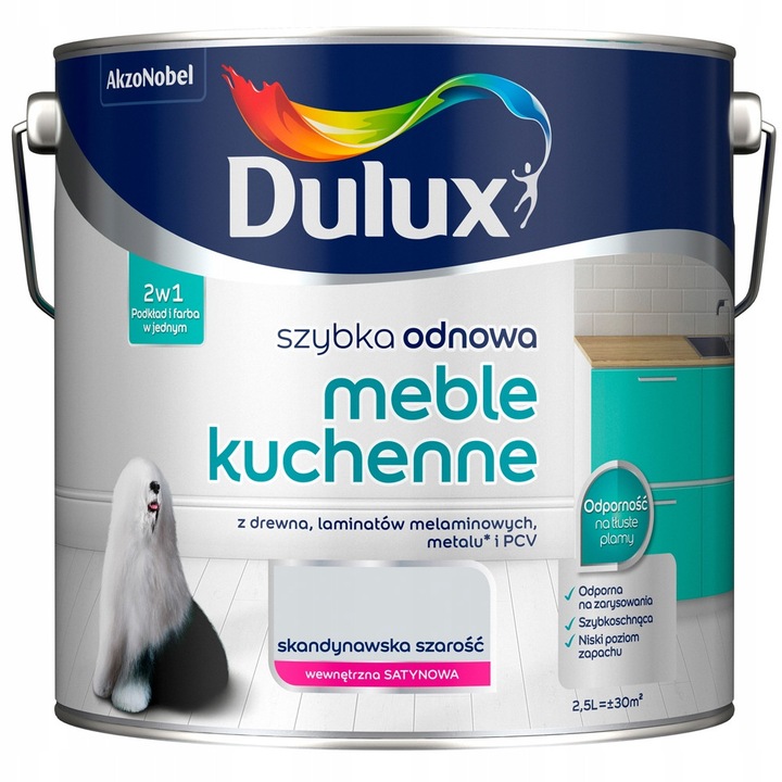 Dulux Szybka Odnowa festék, konyhabútor felújítás, skandináv szürke, 2.5L