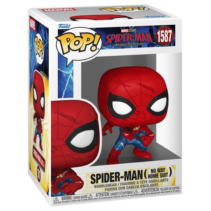 Figurina colectionabila FUNKO POP! Spider-Man (No Way Home Suit), din vinil, pentru colectionari, in cutie cu fereastra, rosu/albastru, 9 cm