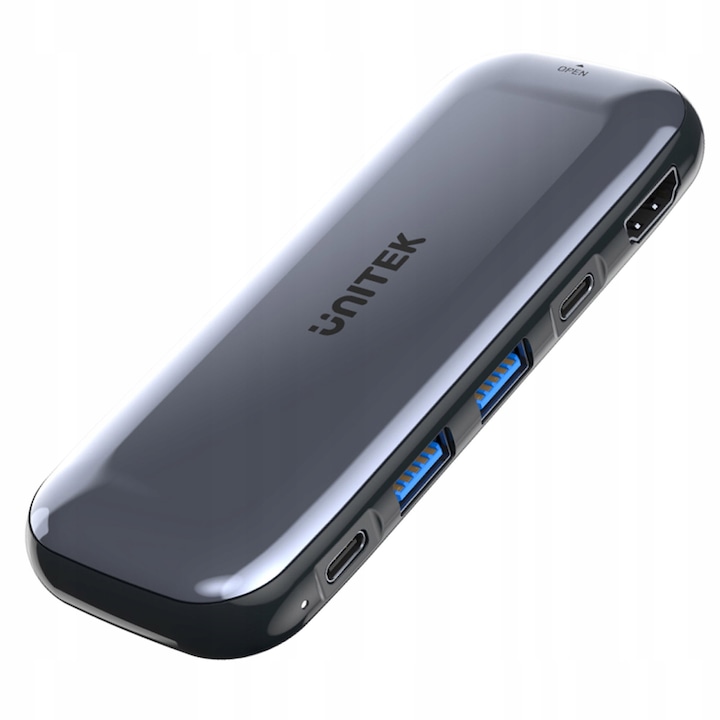USB-C хъб Unitek uHUB H6, адаптер USB 3.1 Gen2 10Gbps с USB-A/USB-C портове, M.2 NVMe слот (2242/2260/2280), HDMI 4K 60Hz, Power Delivery 100W, сив