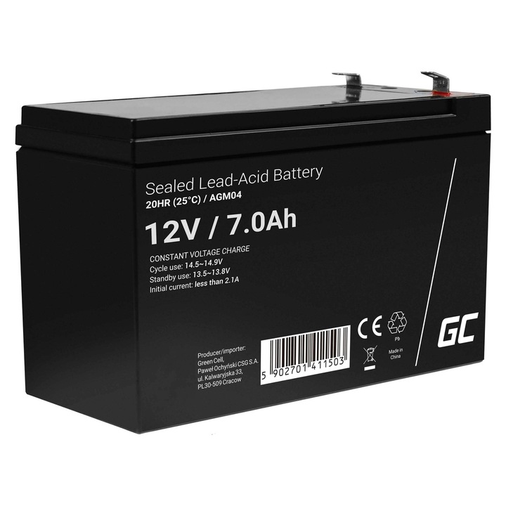 Acumulator AGM Green Cell 12V 7Ah gel multipozitie 151x65x95mm