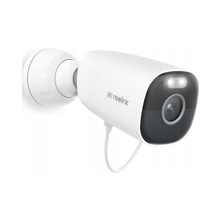 Camera IP Reolink Argus B360, camera de supraveghere wireless cu acumulator, 5 MP, Wi-Fi dual-band 2.4/5 GHz, vedere nocturna color cu LED, detectare PIR, compatibila cu panou solar, IP65, Alb